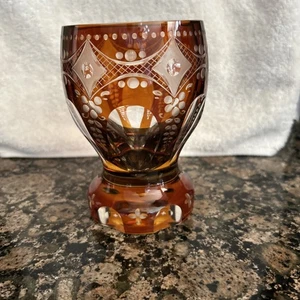 Antique Crystal -Bohemian  Cut Glass Goblet With Etching - Picture 1 of 5