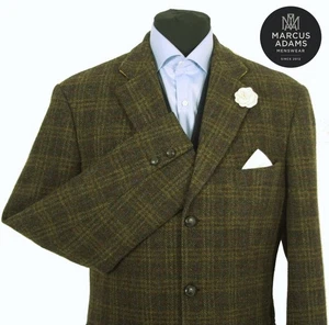 Harris Tweed Jacket Blazer 44R Country Windowpane Check Hacking Hunting Green - Picture 1 of 12