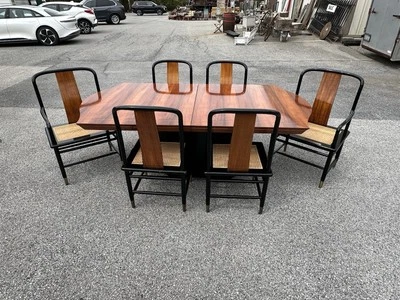 Juego de comedor Henredon Elan Koa laca negra - Mesa y 6 sillas Foto 1 de 4