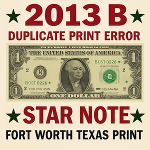 🌟 Star Note 2013 B  Duplicate Serial ERROR B05744451* Fancy Serial Number $1 FW - Picture 1 of 19