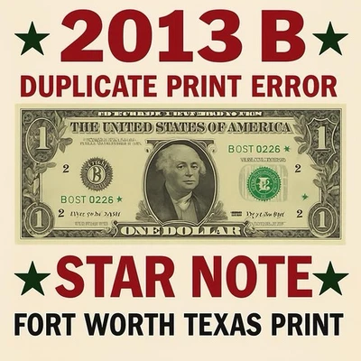 🌟 Star Note 2013 B Duplicate Serial ERROR B07381529* FANCY NUMBER $1 Bill FW - Image 1 of 4