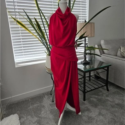 Line and Dot Red Drape Halter Neck Midi Dress. Size Small. New.*****This is a - Image 1 of 4