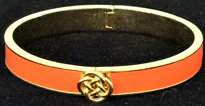 Stella & Dot Coral Enamel Gold Tone Hinged/Clamper Bangle Bracelet - Image 1 of 4