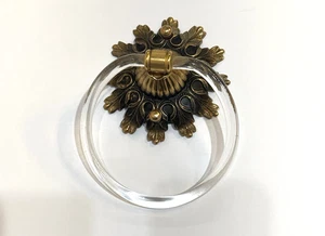 Vintage Brass Gold Metal Acrylic Towel Holder Flower Design Bathroom Kitchen - Picture 1 of 10