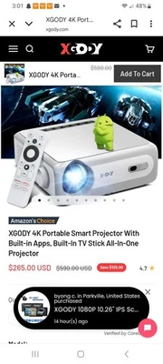 XGODY-SAIL-1 4K Soporte Proyector Inteligente Android 11.0 Foto 1 de 4