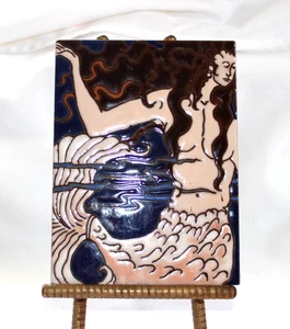 Debora Duran Geiger Signed Hand Painted MERMAID Tile Santa Fe New mexico - Picture 1 of 10