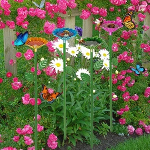 4Pcs Bird Feeders Bowl with Garden Stake Flower Shape Iron Gifts Bird Baths for - Picture 1 of 6
