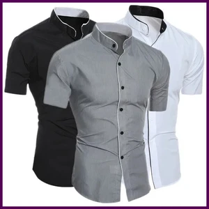 New men's solid color casual commuting short sleeved shirt - Picture 1 of 24