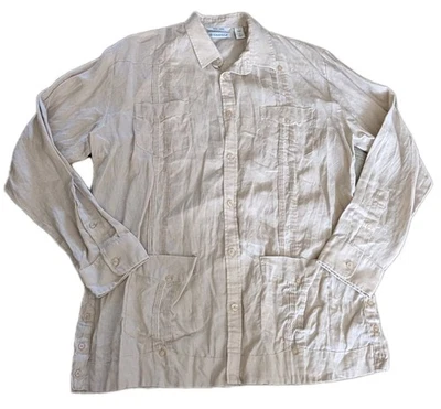 Camisa Cubavera Para Hombre 100% Lino Abotonada Manga Larga Camisa Talla Grande Texturizada Foto 1 de 4