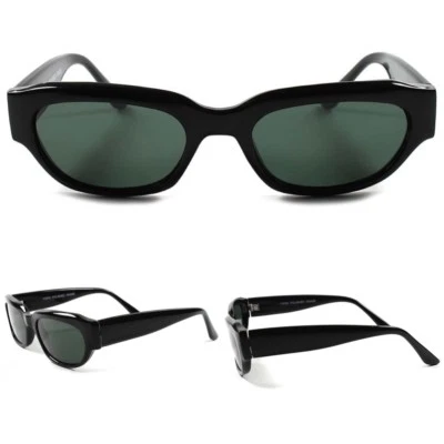 Gafas de sol clásicas Deadstock genuinas vintage años 80 90 pequeñas rectangulares marco negro Foto 1 de 4