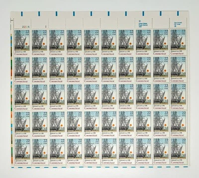 USPS 1988 SCOTT #2340 200TH ANNIV. CONNECTICUT STATE 22C FULL SHEET 50 STAMPS - Image 1 of 2