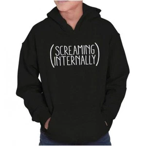 Funny Attitude Humor Screaming Internally Youth Hooded Sweatshirt Boy or Girl - Picture 1 of 10