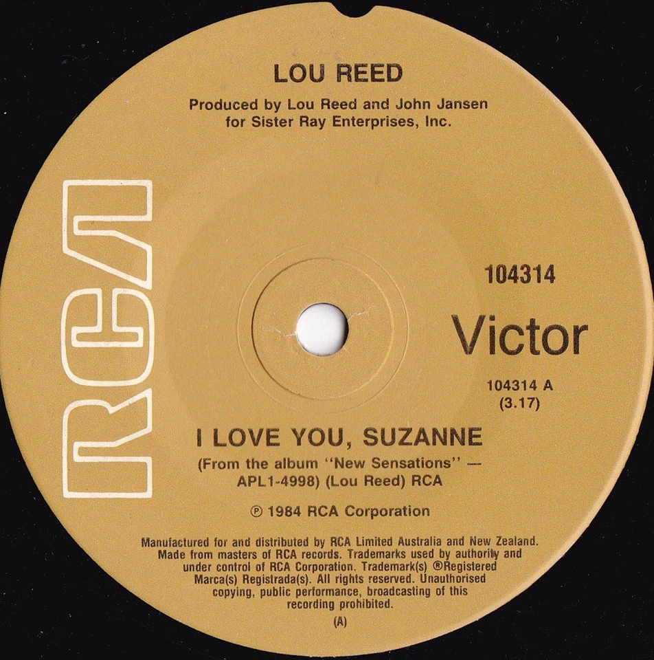 Lou Reed ORIG OZ 45 I love you Suzanne NM ’84 RCA 104314 Velvet Underground - Image 1 of 1