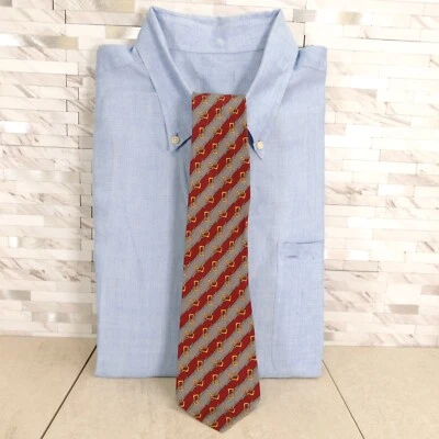 Jaeger London Corbata Cuello Para Hombre Rojo Gris Rayas Seda Lujo Traje Clásico Italia Foto 1 de 4