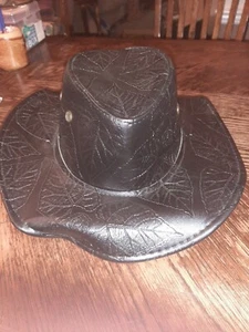 Womens Faux Leather Cowgirl Hat With Leaf Pattern  - Picture 1 of 9