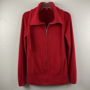 Suéter Gap 100% Cachemira Rojo Tejido Top Cremallera Completa Ajustable Cuello Corbata Bolsillos M - Imagen 1 de 14