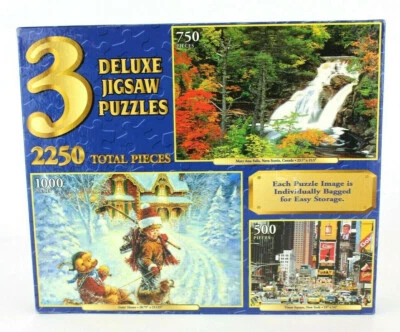 3 Deluxe Jigsaw Puzzles Waterfalls Snow Teddy Bear Winter Time Square 2250 Pcs - Image 1 of 4