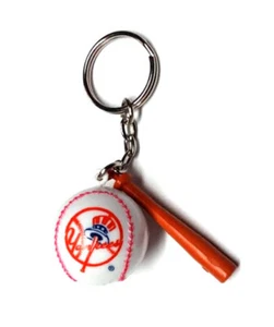 NEW YORK YANKEES KEYCHAIN BALL & BAT 1" ROUND BALL LICENSED NEW MLB CHARM PULL - Picture 1 of 2