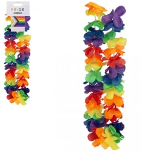 Luxury Rainbow Lei Hula Bunting Hawaiian Flower Necklace Gay Pride Hen Party - Picture 1 of 1