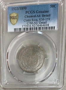 COSTA RICA 50 CENTIMOS 1923/1890 GEGENMARKE KM 159 DATUM AUF RÜCKSEITE PCGS AU. - Bild 1 von 4