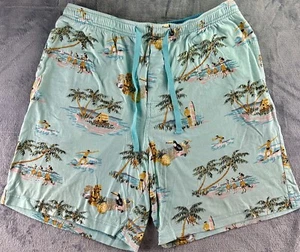 NICK & NORA Flannel Pajama Shorts Men’s Med Aqua Blue Hawaii Toucan Hula Surfer - Picture 1 of 18
