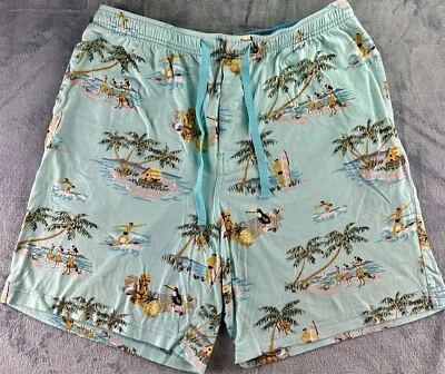 NICK & NORA Flannel Pajama Shorts Men’s Med Aqua Blue Hawaii Toucan Hula Surfer - Image 1 of 4