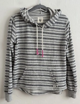Sudadera con capucha boho de felpa francesa a rayas gris y blanco roto Billabong para mujer talla M Foto 1 de 4