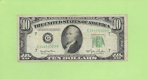 1950 $10  G 1448 9329 B .... 1950 $10  G-B      WIDE GREEN SEAL           FRN - Picture 1 of 2