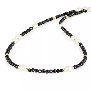 Natural Pearl & Black Spinel Round 2 Multi Gemstone 18" 2MM Tiny Beads Necklace - Picture 1 of 9