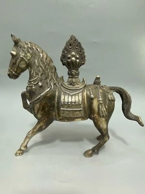 старый бронзовый серебряный тибет буддийская культура благоприятный зверь сокровище лошадь - Изображение 1 из 4