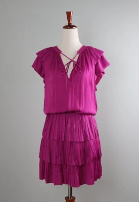 ANTHROPOLOGIE $135 текущий воздуха розовый плиссированные ярусный мини-платье размер средний - Изображение 1 из 4