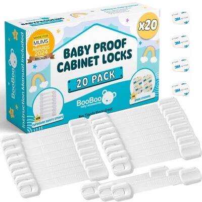 BOOBOO BABY PRODUCTS 20er Pack BooBoo Baby Sicherheit Schrank Schrank Tür Gurt Schlösser Haus Kindersicherung