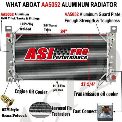 34'' 3Row Radiator For 1999-2014 Chevy Silverado 1500 2500 Suburban 4.8 5.3 6.0L - Image 1 of 4