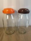 Vintage Carlton Glass Jars (2Jars) 1 Orange 1 Brown  Lid 2 Liter