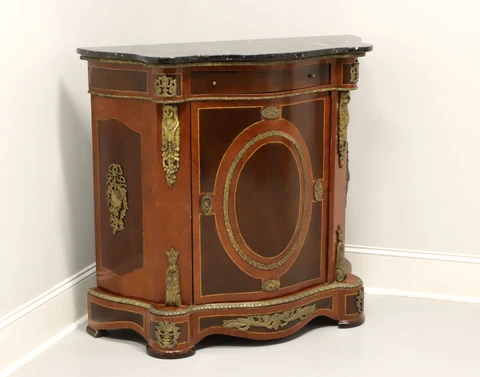 Antique Italian Neoclassical Marquetry Marble Top Console Cabinet with Ormolu Cover