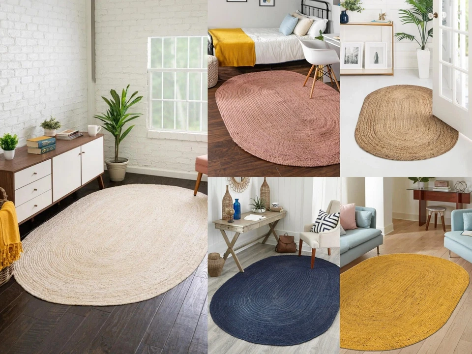 Rug Oval Natural Jute Handmade Braided Oval Shape Rug Rustic Area Rug Carpet - Image 1 of 1