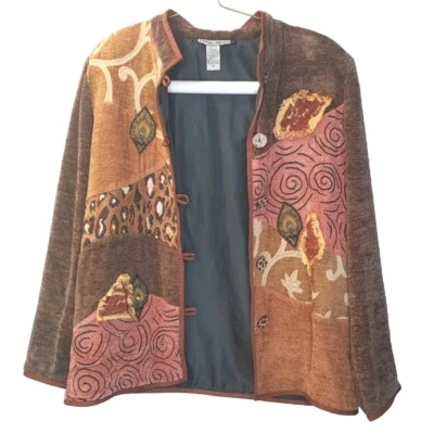 Индиго Луна пэчворк куртка женщина Med богемное побережье юго-западный землистый кнопка  - Изображение 1 из 4