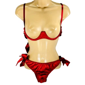 BlueBella Victorias Secret Lingerie Set 8 10 Cut Away Underwire Tie Thong Satin - Picture 1 of 9
