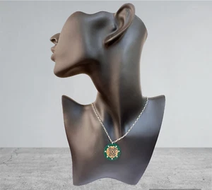 collana e ciondolo argento 925 anallergico rodiato strass e smalto verde cerchio - Foto 1 di 1