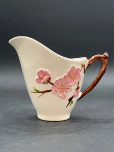 Metlox Poppytrail Ceramic Creamer Hand-Painted Pink Cherry Blossom & Brown 4 1/2 - Picture 1 of 6