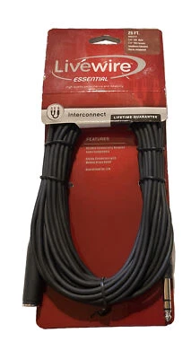 Cable de extensión de auriculares Livewire 1/4" TRS macho a 1/4" TRS hembra 25 pies negro Foto 1 de 2