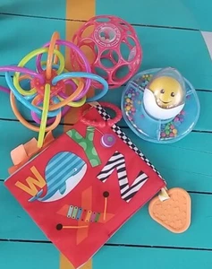 Baby toy lot teething rings, Soft Book Of Letters, Toy Egg, Ball, Rattle  - Picture 1 of 12