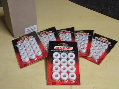 Six Janome 12 Packs - 72 Pre-Wound 60/2 Plastic Bobbins White Thread JAN PREWW72 - Image 1 of 3