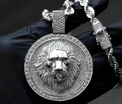 Colgante Cara "LEÓN" Rey de la Selva Forma Redonda Grande Sólido Para Hombre en 925 SS Foto 1 de 3