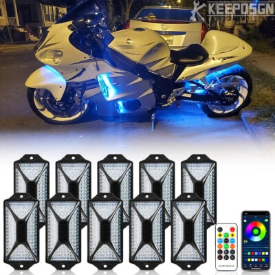 For Suzuki Hyabusa GSX 1300R 1200R 10 Pods RGB LED Rock Lights Underglow Kit Foto 1 de 4