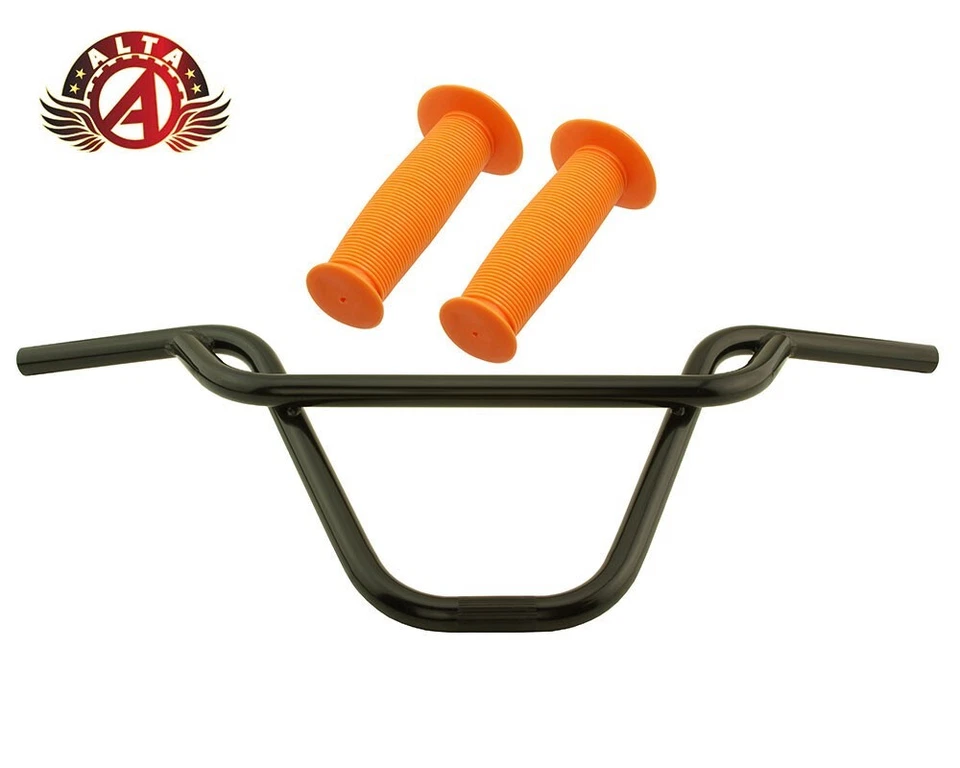 ALTA BMX Old School PRETZEL Black Handlebar W/ MUSHROOM BMX Style GRIPS - Image 1 of 1