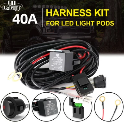 Kit de arnés de cableado 12V 40A fusible encendido apagado interruptor relé para barra de luz de trabajo antiniebla LED Foto 1 de 4