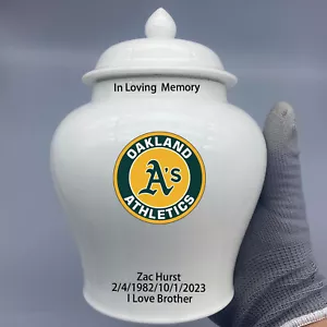 Ceramic Medium Urn for Oakland Athletics Baseball Theme, Custom Text - Picture 1 of 4