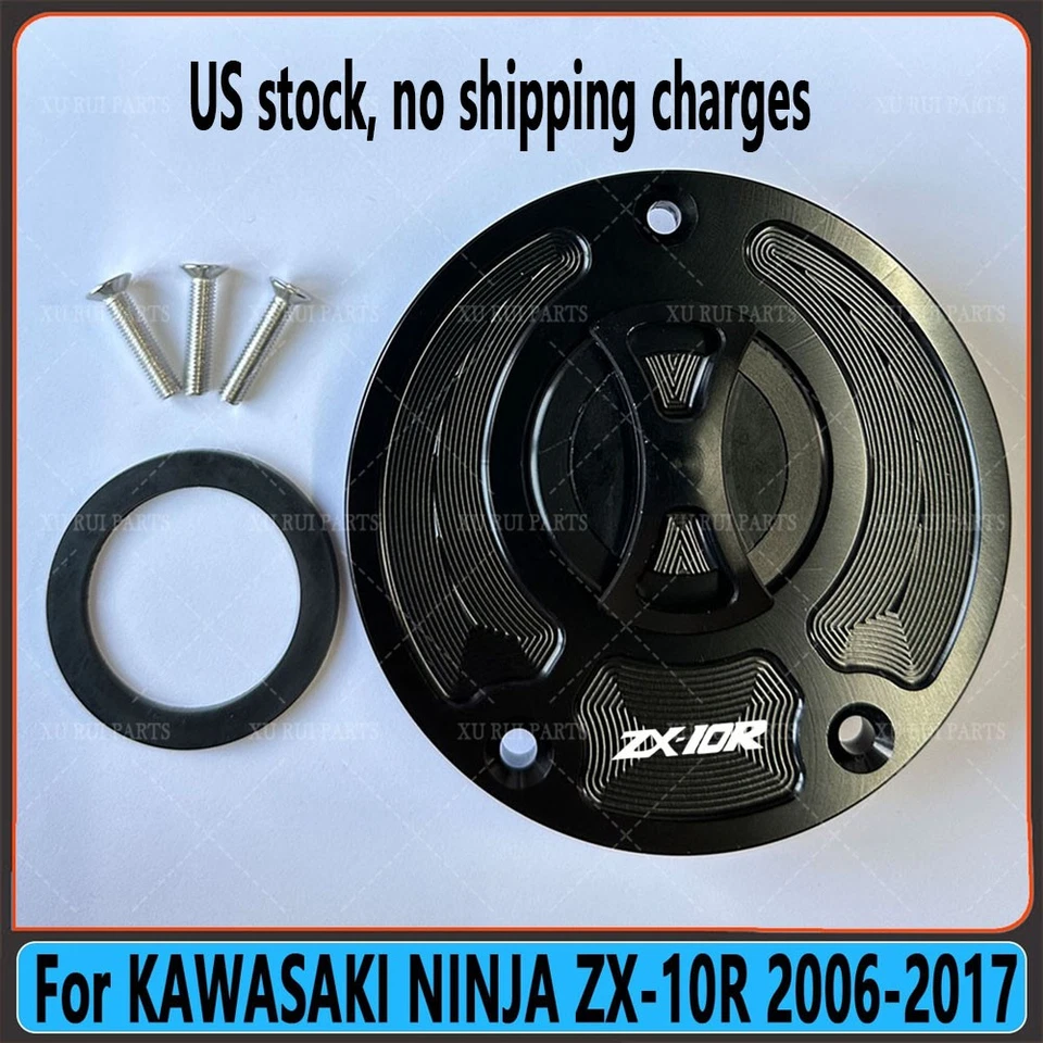 Black For KAWASAKI NINJA ZX-10R 06-17 Keyless Motorcycle Fuel Gas Tank Cap Cover - Image 1 of 1