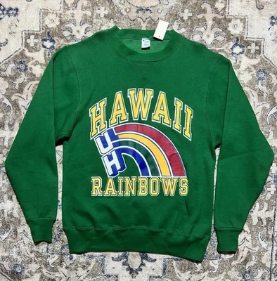Sudadera De Colección Años 80 Rara Universidad de Hawaii UH Arco Iris Verde Talla Grande Nueva Con Etiquetas Foto 1 de 4